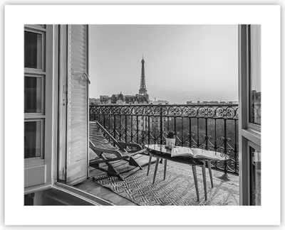 Produktbild von Poster - Poster ohne Rahmen - Schwarzweiß Paris Balkon - 50x40 cm - Wand Bild - Wanddeko - Wandbilder - Kunstposter - Wandposter - Bilder - Kunstdruck - Wanddekoration - Wandbild - P2XAA50x40-4595
