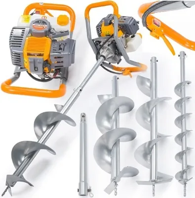 Produktbild von Benzin Erdbohrer 6 PS 52 ccm Set inkl. 3 Bohrer 100/200/300mm Erdlochbohrer Pfahlbohrer Erdbohrgerät Gartenbohrmaschine