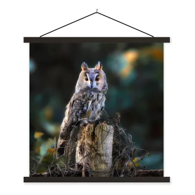 Produktbild von MuchoWow® Textilposter Eule - Herbst - Vogel - Äste 60x60 cm mit schwarzem Rahmen - Posteraufhänger