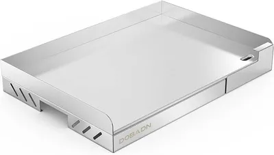 Image de Plaque de cuisson en acier inoxydable pour grill, compatible avec les barbecues au gaz et au charbon, taille universelle, avec bac à graisse amovible, dimensions : 45,6 x 32 x 7 cm