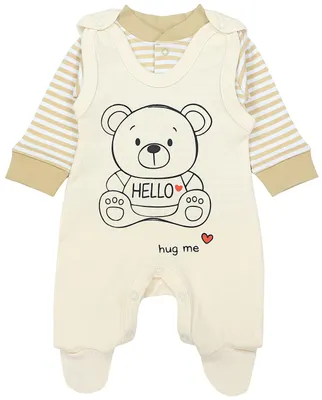 Produktbild von TupTam Baby Mädchen Jungen Strampler mit Langarmshirt Aufdruck Spruch 2 teilig, Farbe: Teddybär Beige, Größe: 56