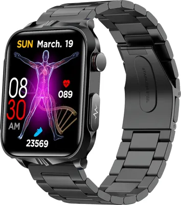 Zdjęcie produktu dla Multifunkcyjny smartwatch TK11P, BT 5.0 | Zdalna opieka | Wodoodporność IP68 | Tryb zdrowia, bransoletka ze stali, czarny