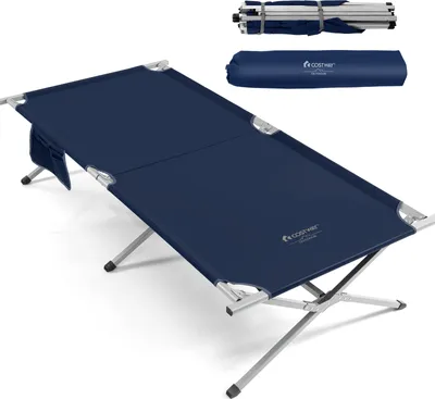 Produktbild von GOPLUS Klappbar Campingbett, breites Militärbett mit Aufbewahrungstasche, tragbar Schlafbett mit robustem Rahmen, für Camping, Rucksacktouren, 150 kg Tragfähigkeit