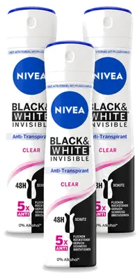 Obrázok produktu pre 3 x NIVEA Deodorant vo forme spreju Black & White Invisible Clear, 150 ml - výhodný balík - 3 kusy