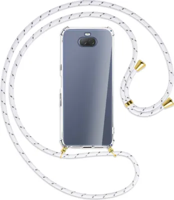 Produktbild von Handykette Backcover-Schutzhülle mit Band (Metall goldfarben) für Sony Xperia 10 - weiß/grau