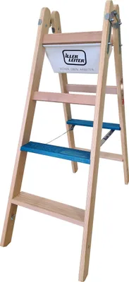 Produktbild von Iller Holz Stufenstehleiter ERGO Plus inkl. Werkzeugtasche und Eimerhaken 2x4 Stufen 2,52m AH