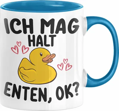 Produktbild von Enten-Liebhaber Geschenk Tasse Ich Mag Halt Enten Ok Kaffee-Becher Häferl (Blau)