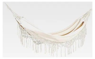 Produktbild von Hängematte aus beige Baumwolle/Polyester mit Fransen, handgewebt