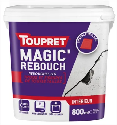 Image de Enduit de rebouchage TOUPRET + spatule 800ml en pâte allégée pour mur et plafond