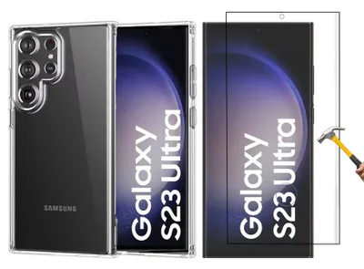 Produktbild von 2in1 3D Schutzglas Schutzhülle für Samsung Galaxy S23 Ultra Panzerglas Silikon Hülle 9H Schutzfolie volle Abdeckung TPU Case Cover Glasfolie S23Ultra