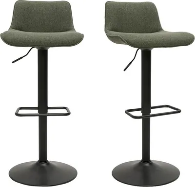 Produktbild von Miliboo - Verstellbare 360° drehbare Barhocker aus khakifarbenem Stoff und schwarzem Metall (2er-Set) BOOST