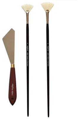 Künstler-Set: 2 Waaierkwasten + Spachtel, Acryl/Öl