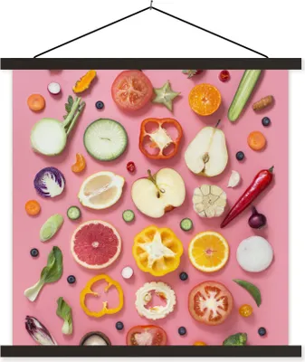 Produktbild von MuchoWow® Textilposter Gemüse - Obst - Rosa 60x60 cm mit schwarzem Rahmen - Posteraufhänger