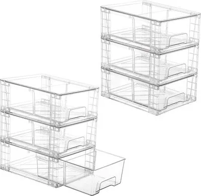 Productafbeelding van Stapelbare opbergboxen, set van 6 - Transparante acryl organizers met handgrepen