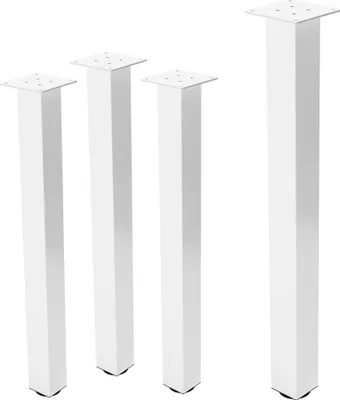 Zdjęcie produktu dla Zestaw 4 nóg do stołu ML-Design I-Design, 90 cm, biały połysk, metalowa rama stołu z malowanej proszkowo stali, profil 8x8 cm, nóżki meblowe z regulacją wysokości