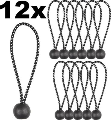 Zdjęcie produktu dla Elastyczny pasek gumowy z kulką, opakowanie 12 sztuk Elastyczny, długość 12 cm, czarny