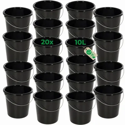 Obrázok produktu pre Novaliv 20 ks vedro 10L čierne so stupnicou - Čistiace vedro 10 l ⌀ 28,5 cm Praktické univerzálne vedro so stupnicou pre domácnosť a záhradu ideálne ako vedro pre domácnosť, vedro na vodu, vedro na mop, vedro