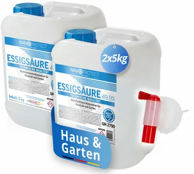 Produktbild von Nanoprotect Essigsäure 49,9% | 10 kg + Auslaufhahn | Entkalker | Essigreiniger