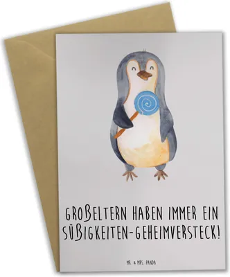 Produktbild von Mr. & Mrs. Panda Glückwunschkarte Großeltern Süßigkeiten - Grau Pastell - Geschenk, Enkelkinder, Familienmitglieder, Generationen, osterkarte, Familie, Grußkarte, Liebe