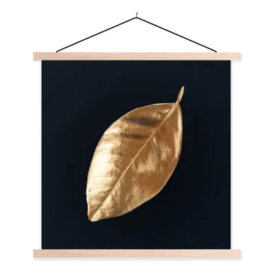 Produktbild von MuchoWow® Textilposter Blätter - Schwarz und Gold - Luxus - Natur - Pflanzen 120x120 cm mit holzfarbenen Rahmen - Textil-Poster