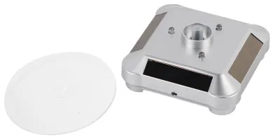 Produktbild von Solarbetriebener, elektrisch drehbarer LED-Drehteller-Ausstellungsständer für Schmuck, Telefon, Silber mit Licht