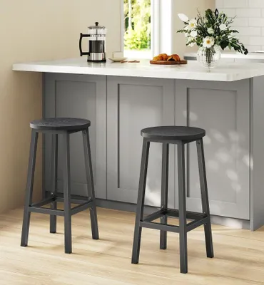 Obrázek produktu pro Sada dvou barových židlí – materiál: dřevotříska a ocel – nosnost: 100 kg – rozměry: 32 x 65 cm – barva: černá