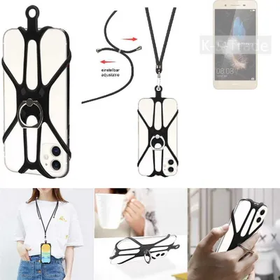 Produktbild von K-S-Trade 3in1 Handykette Handyband Handykordel Halsband Smartphone-Ring Handy-Ring kompatibel mit BQ  Fingerhalterung Handyring Tischständer