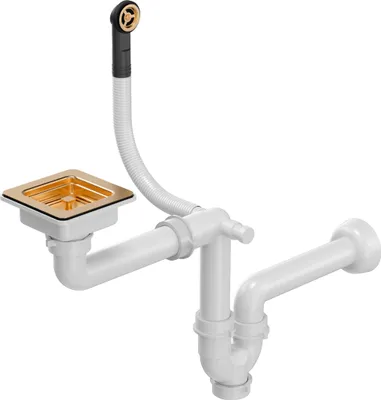 Produktbild von QUADRON Abfluss der Spüle Manuell mit 1-Kammer-Siphon, Siphon für Granit Küchenspüle mit Ablaufschlauch, Farbe: Kupfer, aus SteelQ, Nachdenkliche Konstruktion, modernes Design