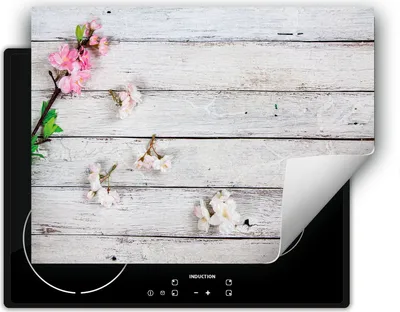 Produktbild von DarHaus Herdabdeckplatte 80x52 cm Anti Rutsch Matte Aufrollbar, Blumen - Holz
