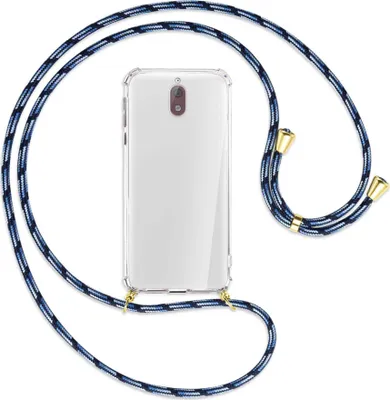 Produktbild von Handykette Backcover-Schutzhülle mit Band (Metall goldfarben) für Nokia 3.1 - Blautöne