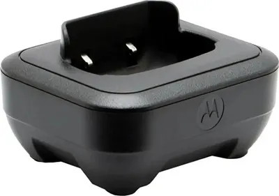 A black Motorola charger dock is shown against a white background.