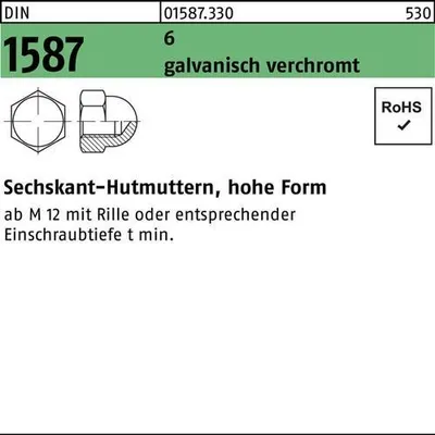 Produktbild von Reyher  Sechskant-Hutmuttern DIN 1587 6 M 12 verchromt Cr (25 Stück)