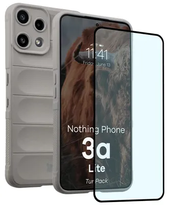 Produktbild von Robuste Handyhülle + gehärtetem Glas für Nothing Phone (3a) Lite, Bizon Tur Pack, Hellgrau