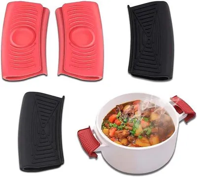 Immagine prodotto di Manici in silicone per padelle - Resistenti al calore - 4 pezzi - Nero e rosso