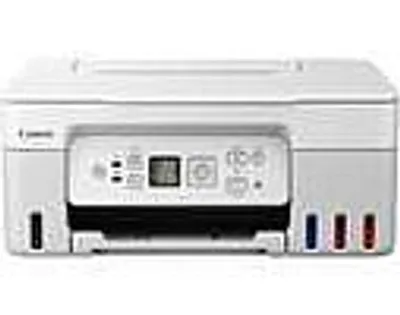 A white Canon PIXMA inkjet printer is shown from the front.