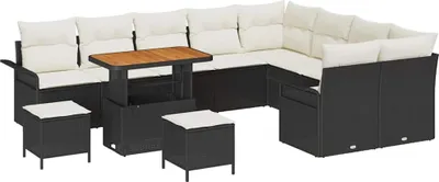 Immagine prodotto di Set divano da giardino vidaXL con cuscini (12 pezzi) nero e crema