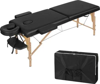Obrázok produktu pre Famanu masážny stôl, skladací - s nastaviteľnou výškou, s opierkou hlavy a podložkami na ruky - 185x58,5 cm - čierna farba
