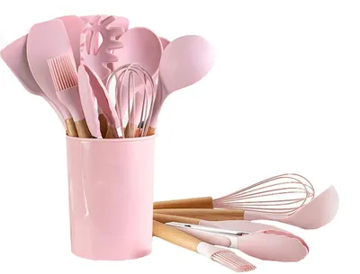 Productafbeelding van Koken met een 12-delig silicone keukengerei set met houten handvatten