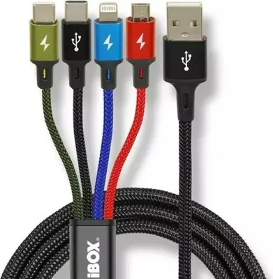 Produktbild von IBOX USB 4W1 2XUSB-C, MICROUSB, LIGHTNING Kabel (IKUM4W1CLR)