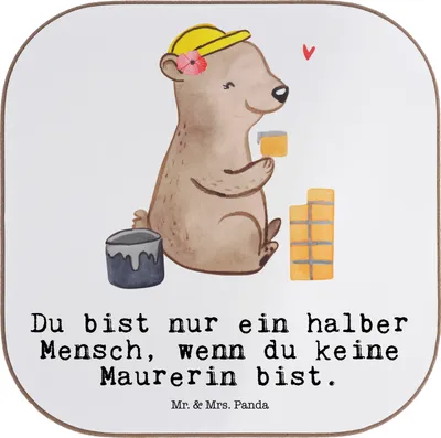 Produktbild von Mr. & Mrs. Panda Tassenuntersetzer Maurerin Herz - Weiß - Geschenk, Tischuntersetzer, gläseruntersetzer, Getränkeuntersetzer, Untersetzer für Gläser, Gesellenprüfung