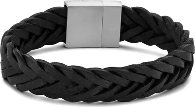 Produktbild von Frank 1967 7FB-0650-20 - Gevlochten leren armband - Zwart - 20cm