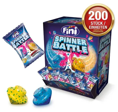 Obrázok produktu pre Displej s 200 kusmi žuvačiek Fini Bubble Gum Spinner Battle s tekutým jadrom