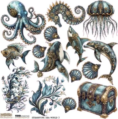 Produktbild von AUFKLEBER ScrapLove Dekor Stickers - Steampunk Sea World 3 - Meereswelt