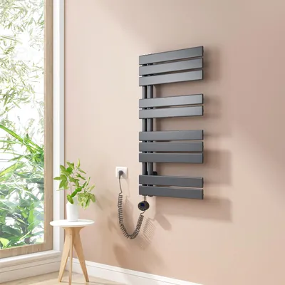 Produktbild von Heilmetz Badheizkörper Elektrisch Heizkörper mit Heizstab, 90x50cm Anthrazit Handtuchtrockner und 300Watt Heizstäbe für 4㎡ Badezimmer