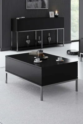 Obrázek produktu pro Skye Decor, Lord - černá, stříbrná, konferenční stolek, 100 % MELAMÍNEM POVLÁKNĚNÁ DESKA, černá, 90 x 60 x 40 cm