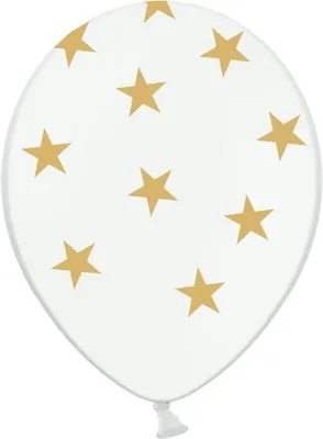 Obrázek produktu pro Balónky 14"" Bílé se zlatými hvězdami, 1 ks.