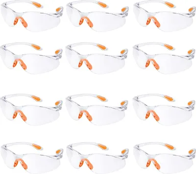 Produktbild von 12er Pack Schutzbrille Augenschutz Schutzbrillen Arbeit mit Klaren Gläsern Gumminase Schutzbrille Baustelle Arbeitsschutzbrillen Kratzfest für Damen/Herren/Kinder