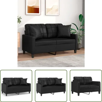 Image de The Living Store Canapé 2 places avec coussins décoratifs Noir 120 cm Similicuir