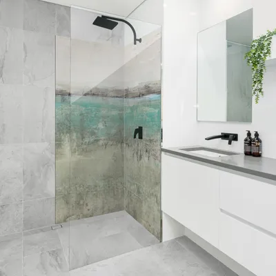 Produktbild von Duschrückwand originell selbstklebend - 0.35 mm Wandpaneel wasserfest Design türkis Abstrakt Badrückwand fugenlos  Smart matt 90x190 cm