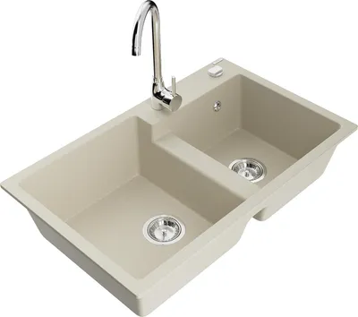 Produktbild von Mexen Tomas Granitspüle 2-becken mit Küchenarmatur Telma, beige - 6516-69-670200-00